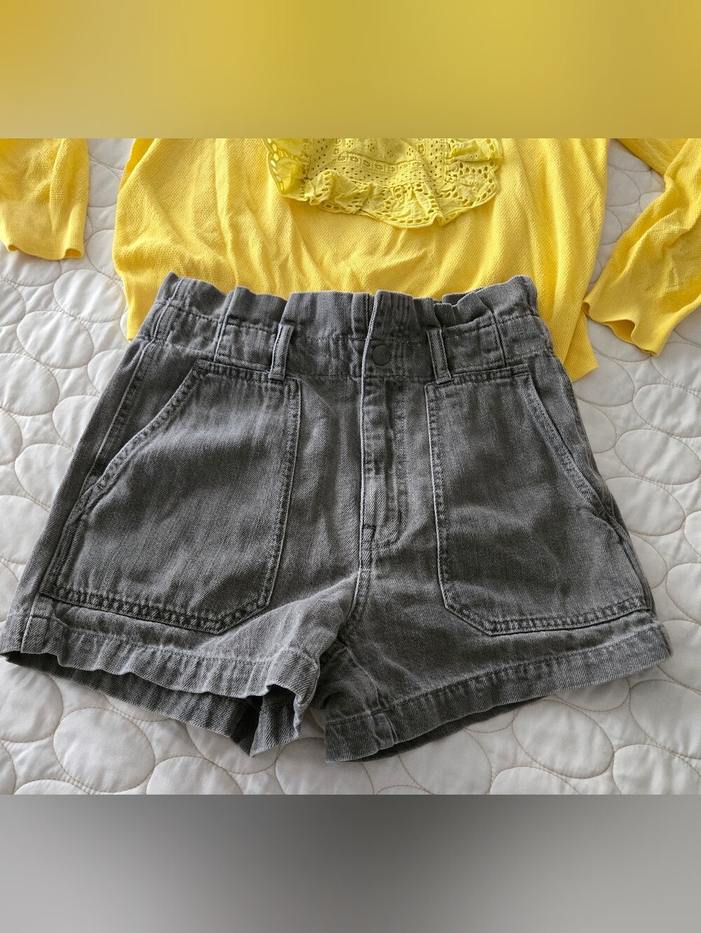 Madewell Denim Snap Paperbag Shorts Pale Grey 25 Pockets Cleangirl French Paris